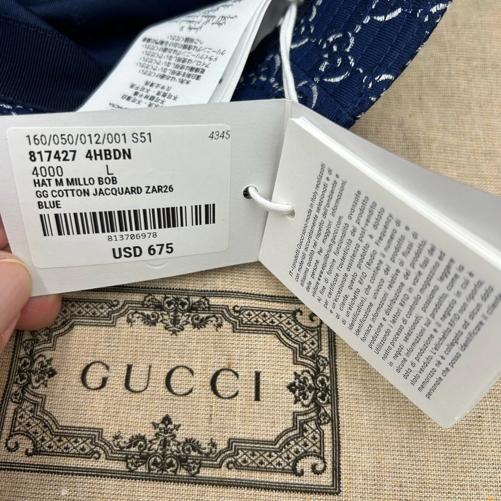 Men's Gucci GG logo, cotton bucket hat, size large made in Italy